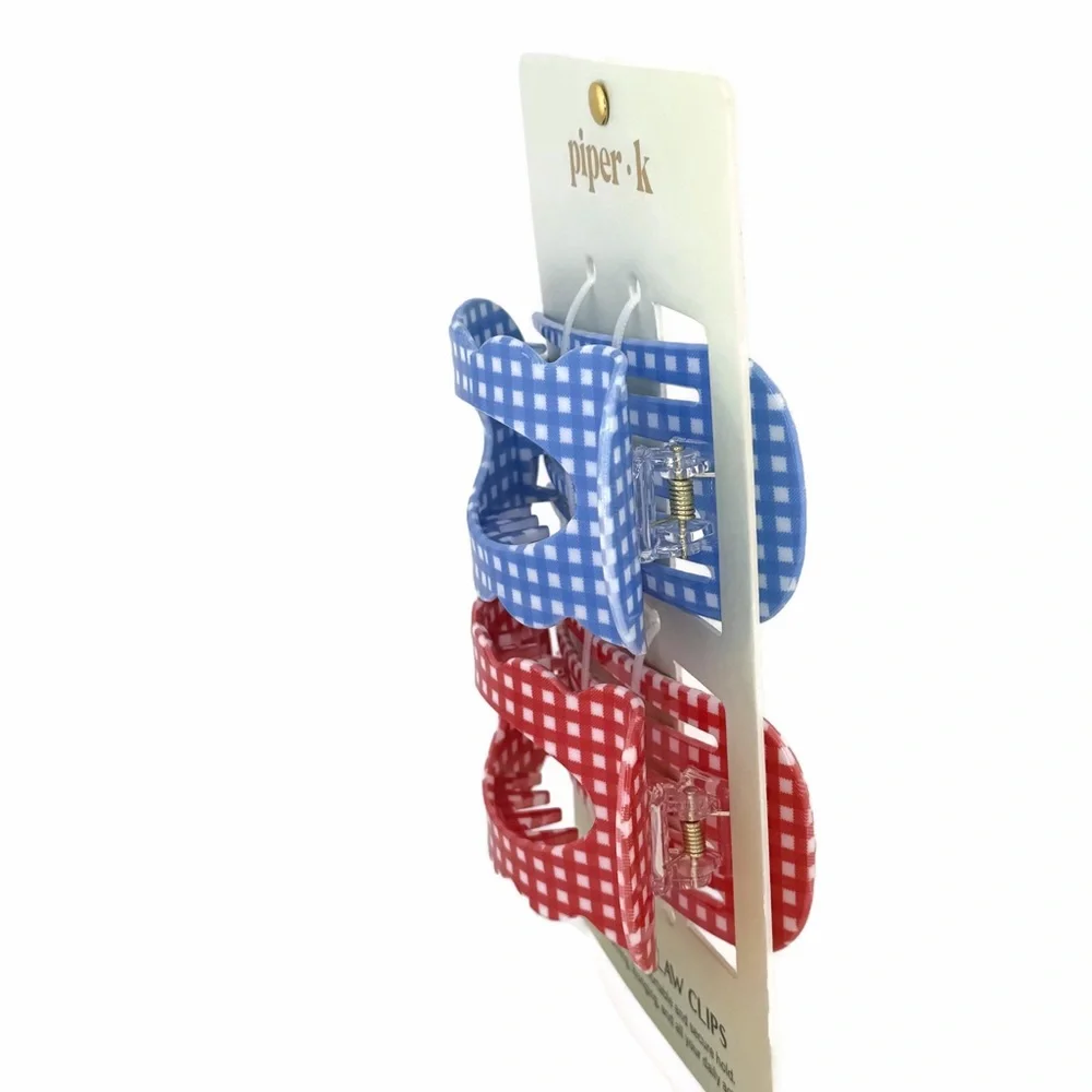 Piper K Americana Checkered Flat Lay Hair Claw Clips Set of 2 Red White Blue
